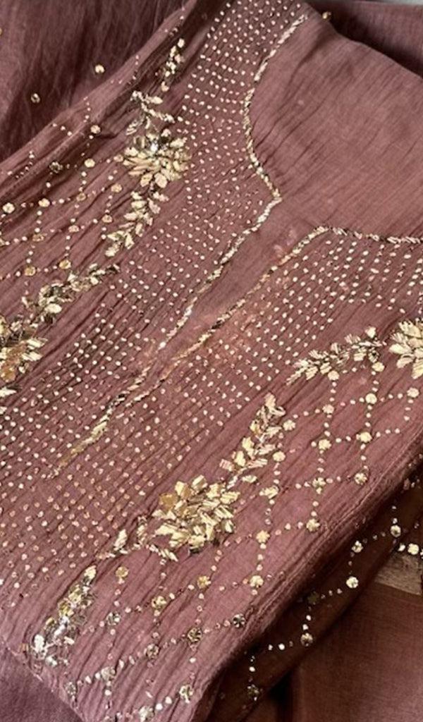 Fauzia Women's Lakhnavi Handcrafted Mul Chanderi Semi - Stitched Kurta And Dupatta Set - HONC0254100