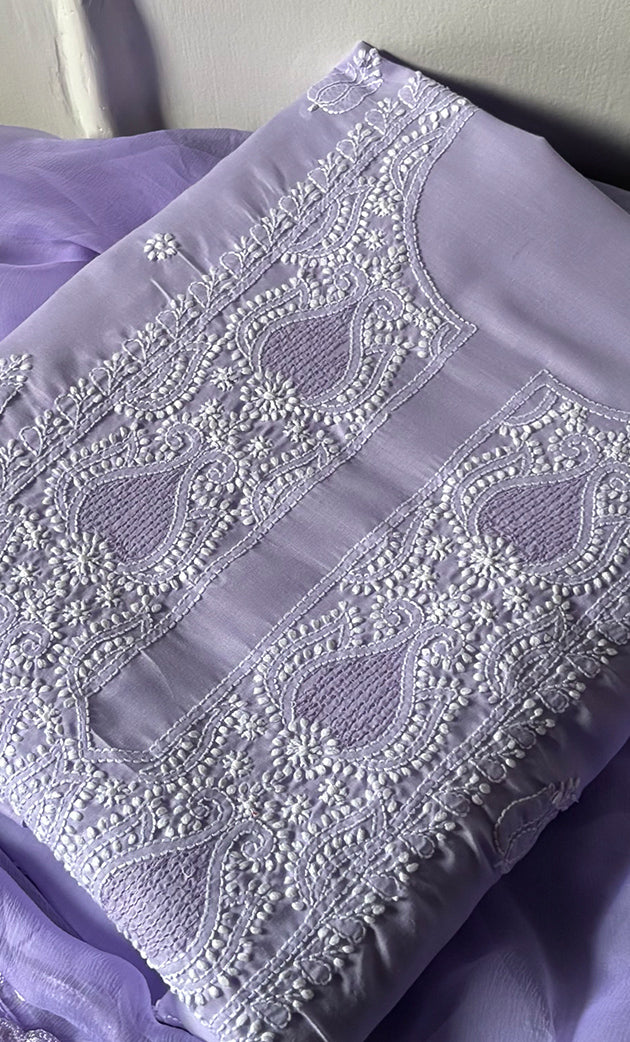 Women's Lakhnavi Handcrafted Unstitched Cotton Chikankari Suit Material - HONC0329380