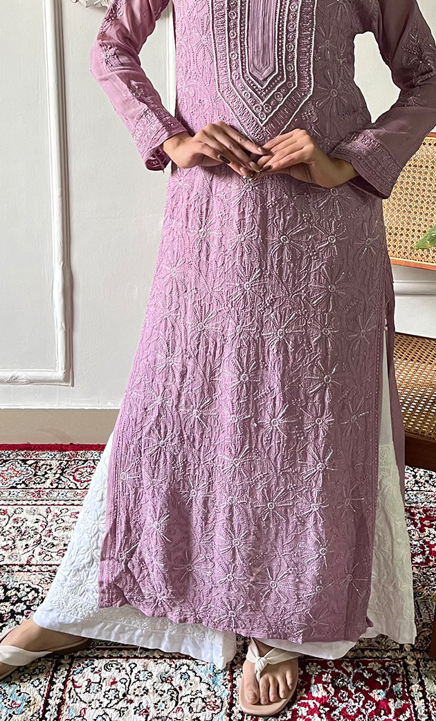 Women's Lakhnavi Handcrafted Viscose Georgette Chikankari Kurti - HONC0318806