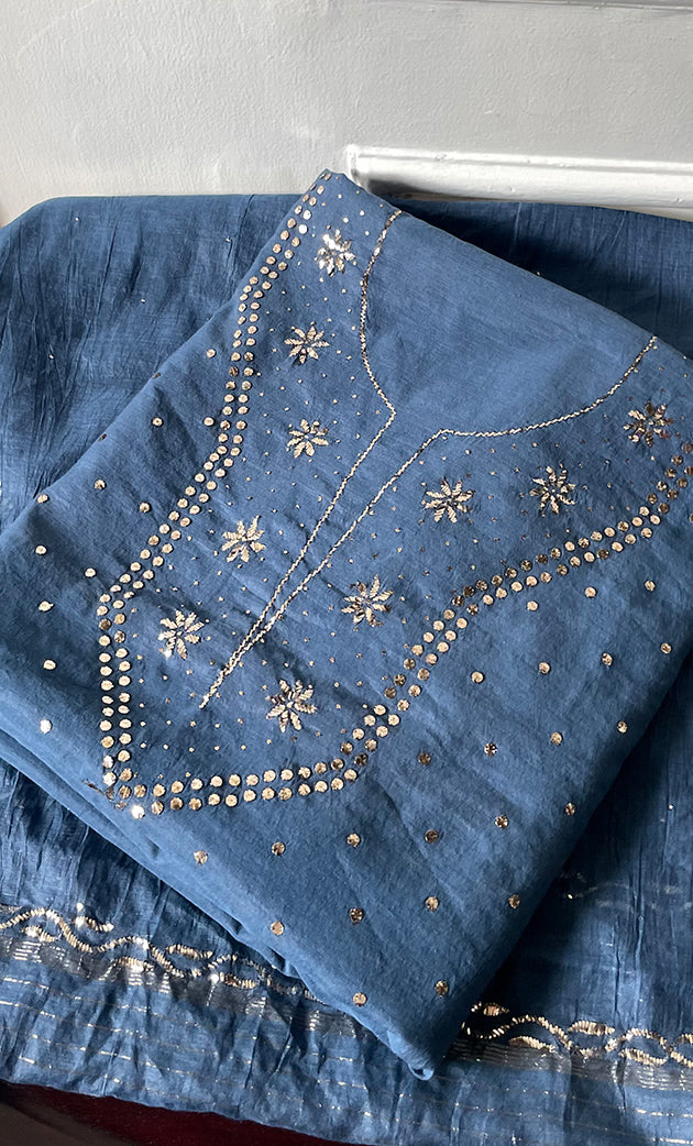 Women's Lakhnavi Handcrafted Mul Chanderi Unstitched Kurta And Dupatta Set - HONC0274496