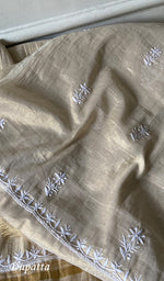 Load image into Gallery viewer, Women's Lakhnavi Handcrafted Tissue Chanderi Unstitched Chikankari Kurta And Dupatta Set - HONC0366822