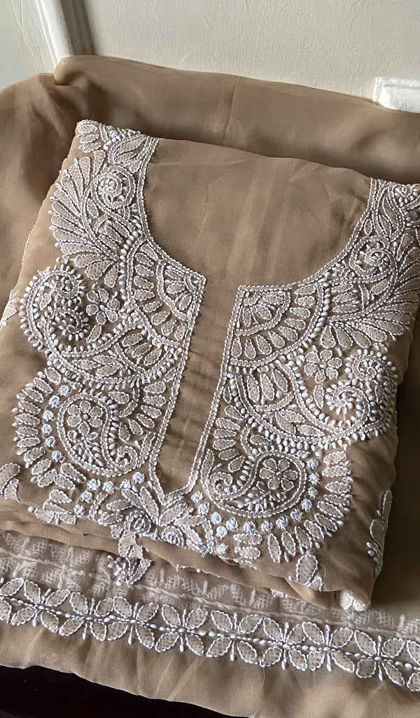 Women's Lucknowi Handcrafted Faux-Georgette Chikankari Suit Material - HONC0263018