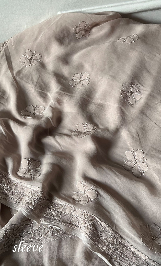 Women's Lucknowi Handcrafted Viscose Georgette Unstitched Chikankari Suit Material - HONC0325149