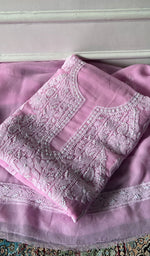 Load image into Gallery viewer, Women's Lucknowi Handcrafted Faux-Georgette Unstitched Chikankari Suit Material - HONC0348784