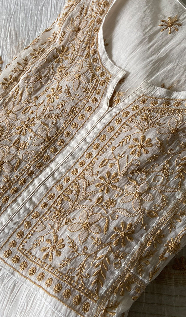 Women's Lakhnavi Handcrafted Mul Chanderi Semi - Stitched Kurta And Dupatta Set - HONC0274495