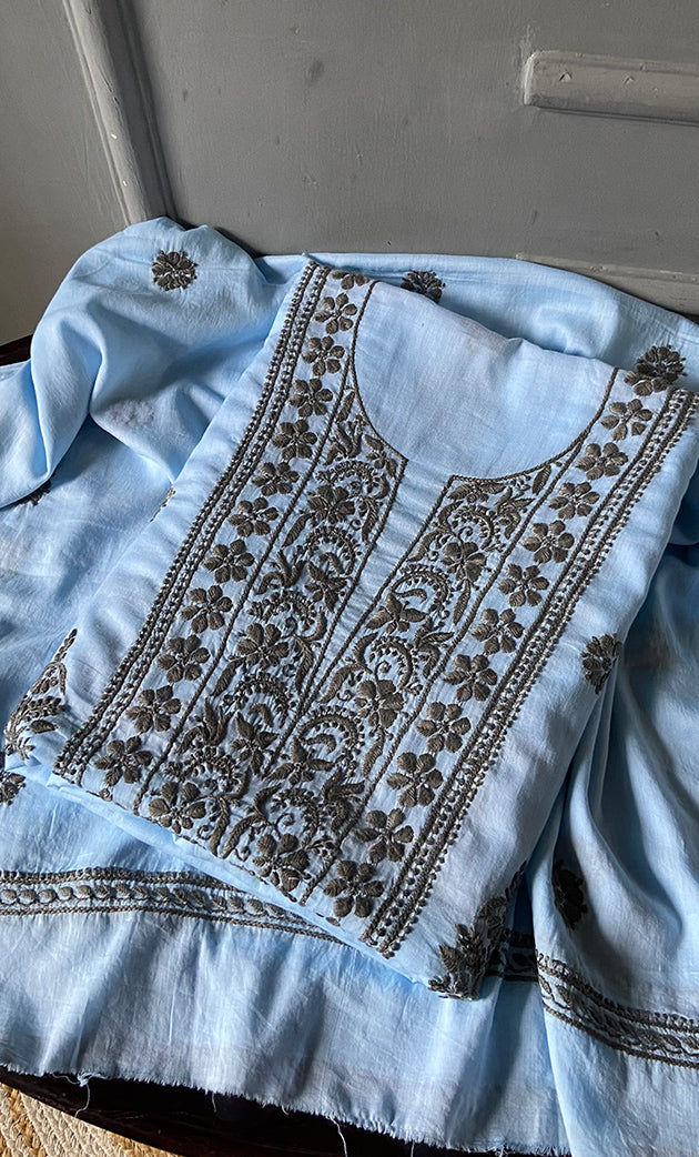 Women's Lakhnavi Handcrafted Pure Cotton UnStitched Kurta And Dupatta Set - HONC0245289