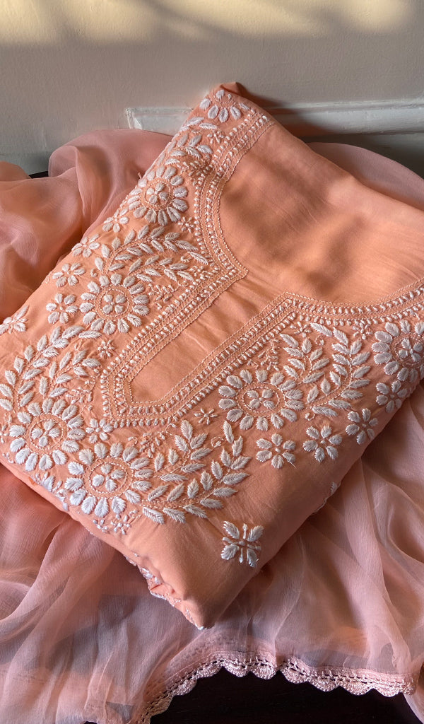 Women's Lakhnavi Handcrafted Modal Cotton Chikankari Suit Material - HONC0275955