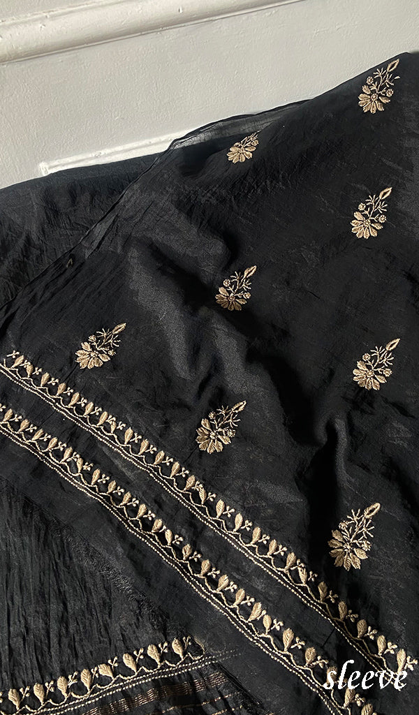 Women's Lakhnavi Handcrafted Mul Chanderi Unstitched Chikankari Full Suit - HONC0351095