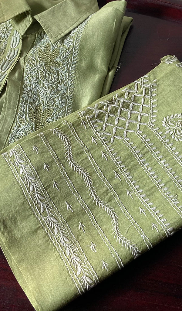 Afifa Women's Lakhnavi Handcrafted Chanderi Silk Chikankari Top And Pant Set - HONC0279049