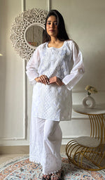 Load image into Gallery viewer, Women's Lakhnavi Handcrafted Cotton Chikankari Top - HONC0347237