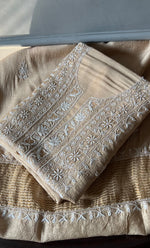 Load image into Gallery viewer, Women&#39;s Lakhnavi Handcrafted Munga Silk Unstitched Chikankari Kurta And Dupatta Set- HONC0259727
