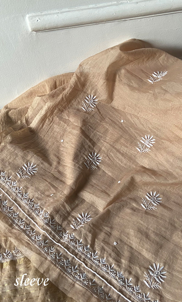 Women's Lakhnavi Handcrafted Mul Chanderi Unstitched Chikankari Full Suit Material - HONC0328323