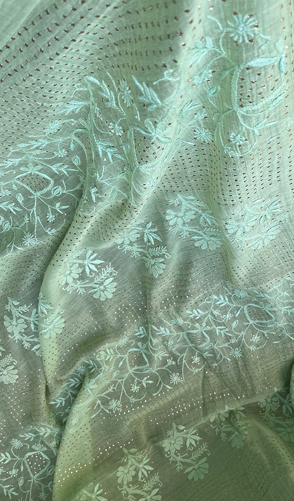 Women's Lakhnavi Handcrafted Mul Chanderi Chikankari Saree - HONC0259130