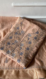 Load image into Gallery viewer, Women's Lakhnavi Handcrafted Mul Chanderi Unstitched Chikankari Full Suit - 3