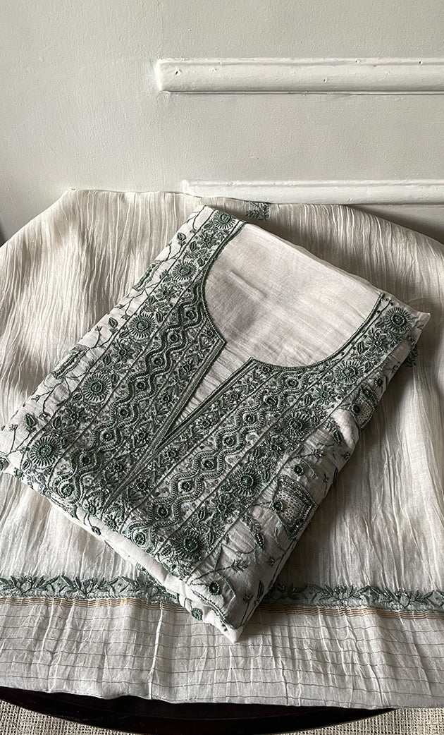 Titlee Women's Lakhnavi Handcrafted Unstitched Mul Chanderi Kurta And Dupatta Set - HONC0260939