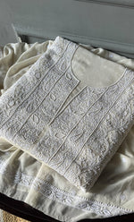 Load image into Gallery viewer, Women&#39;s Lakhnavi Handcrafted Pure Silk Georgette Chikankari Kurta And Dupatta Set- HONC0257222
