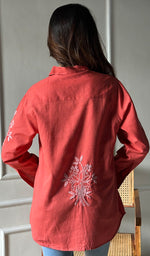 Load image into Gallery viewer, Women&#39;s Lucknowi Handcrafted Slub Cotton Chikankari Top - HONC0299146
