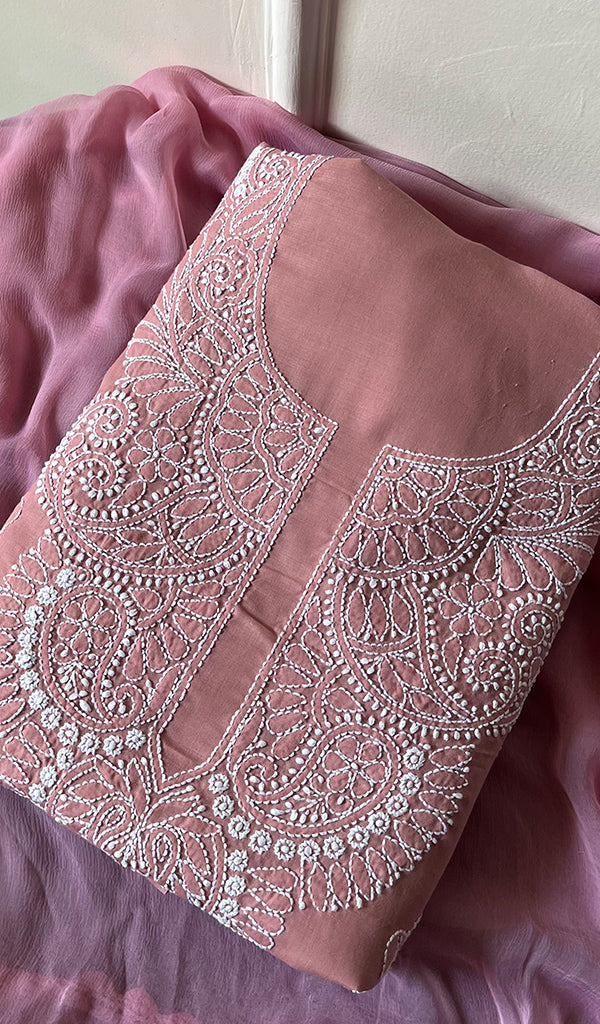 Women's Lakhnavi Handcrafted Cotton Chikankari Suit Material - HONC0264505