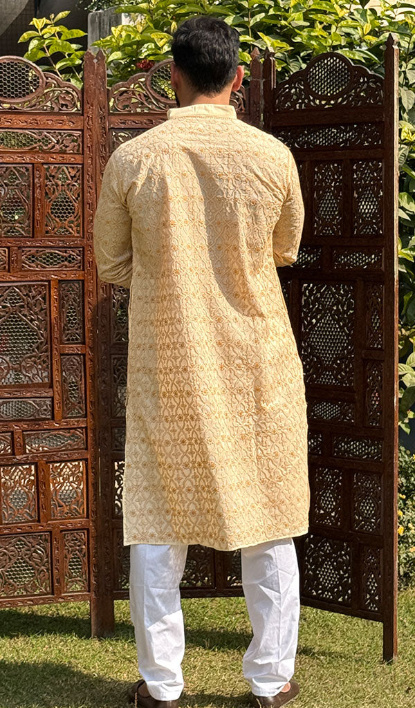 Men's Lucknowi Handcrafted Cotton Chikankari Kurta - HONC0201002