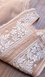 Load image into Gallery viewer, Fariah Women&#39;s Lucknowi Handcrafted Mul Chanderi Chikankari Kurti - HONC0243550
