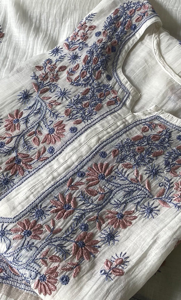 Women's Lakhnavi Handcrafted Mul Chanderi Semi - Stitched Kurta And Dupatta Set - HONC0314230