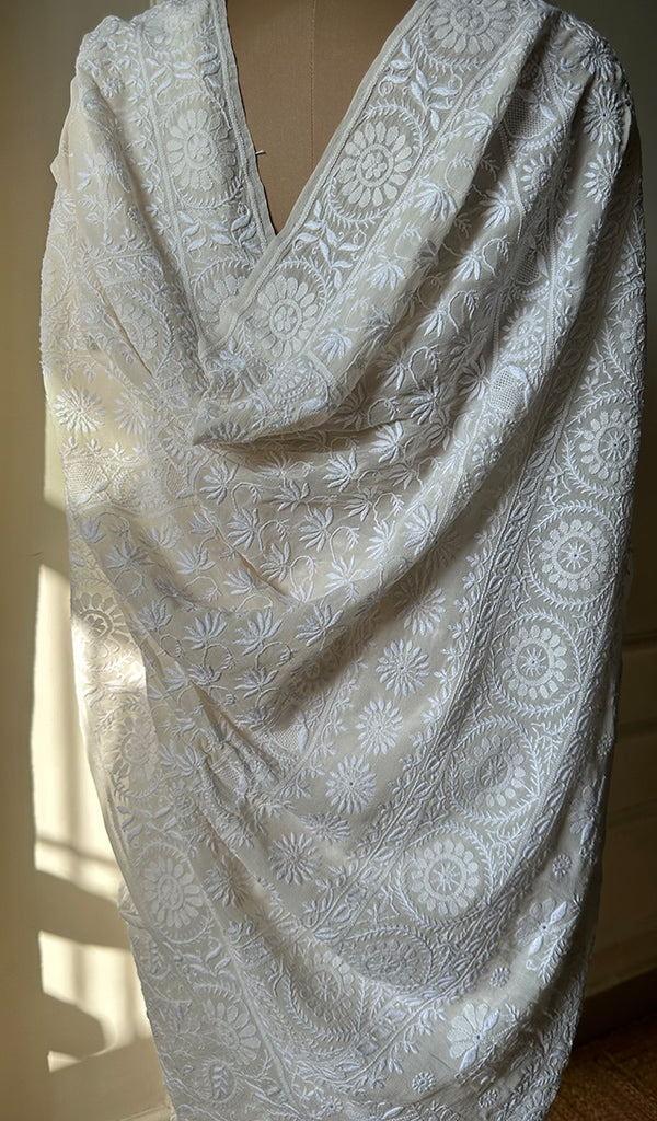 Women's Lakhnavi Handcrafted Pure Silk Georgette Chikankari - HONC0213505