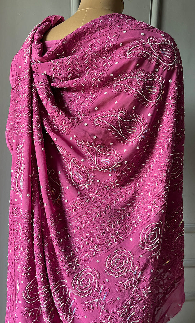 Women's Lakhnavi Handcrafted Viscose Georgette Chikankari Saree - HONC0290059