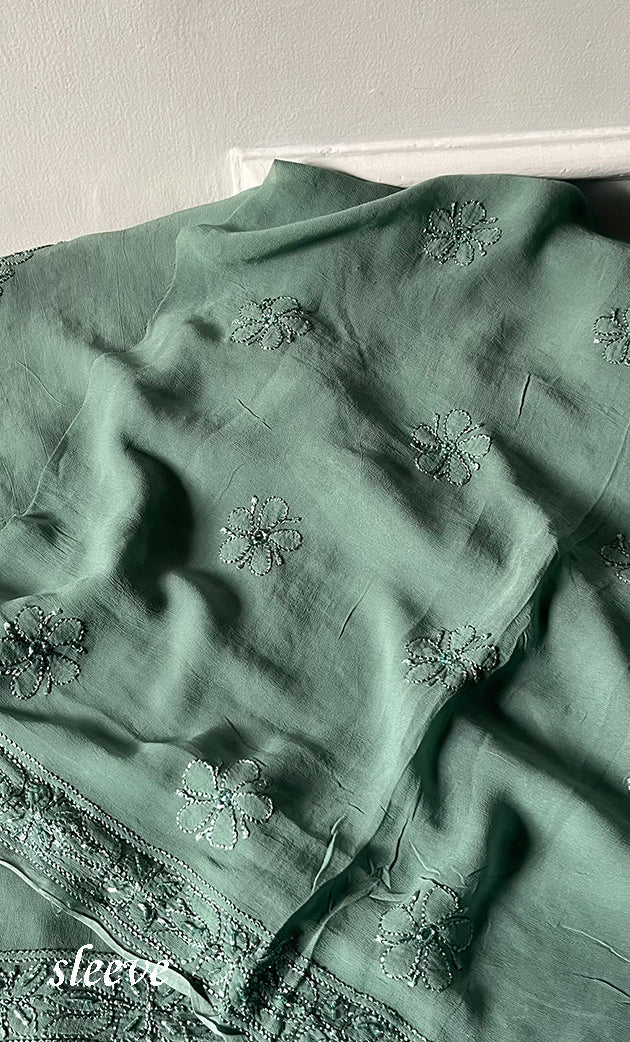 Women's Lucknowi Handcrafted Viscose Georgette Unstitched Chikankari Suit Material - HONC0325151