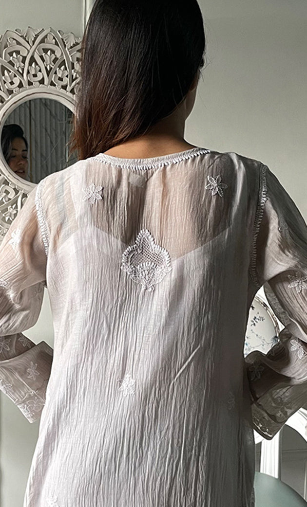 Women's Lucknowi Handcrafted Mul Chanderi Chikankari Kurti - HONC0329790