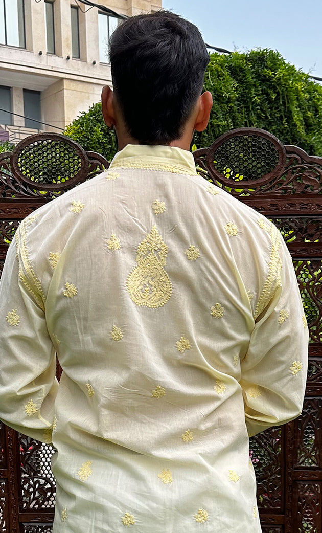 Men's Lucknowi Handcrafted Cotton Chikankari Kurta - HONC0315400