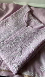 Load image into Gallery viewer, Women's Lakhnavi Handcrafted Chanderi Silki Semi - Stitched Kurta And Dupatta Set - HONC0371445