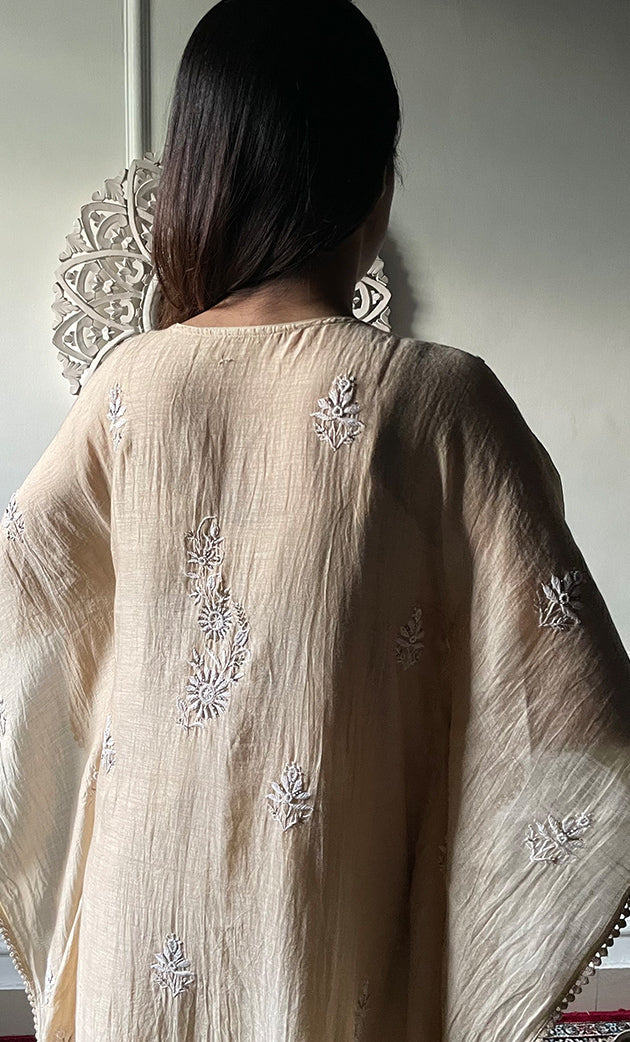 Women's Lucknowi Handcrafted Mul chanderi Chikankari Kaftan - HONC0318263