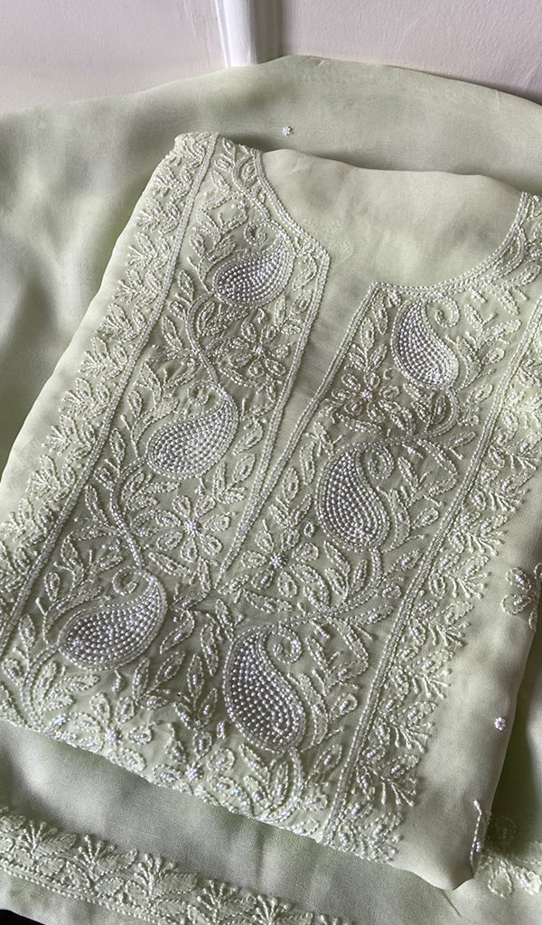 Women's Lakhnavi Handcrafted Viscose Georgette Chikankari Full Suit Material - HONC0267760