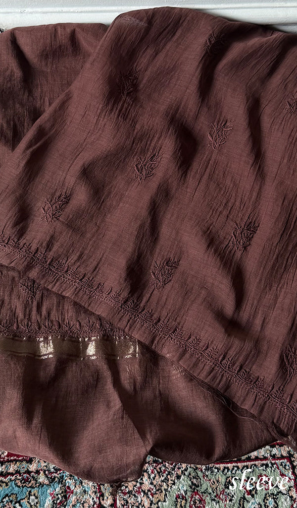 Women's Lakhnavi Handcrafted Mul Chanderi Unstitched Chikankari Full Suit - HONC0374166