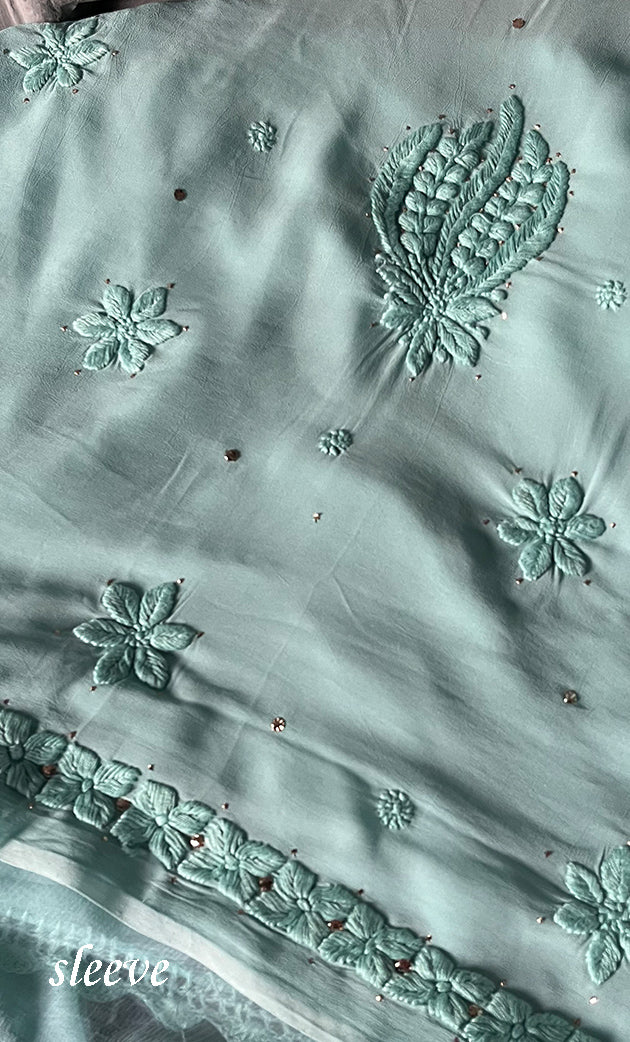 Women's Lucknowi Handcrafted Viscose Georgette Chikankari Kurta and Dupatta Set- HONC0307153