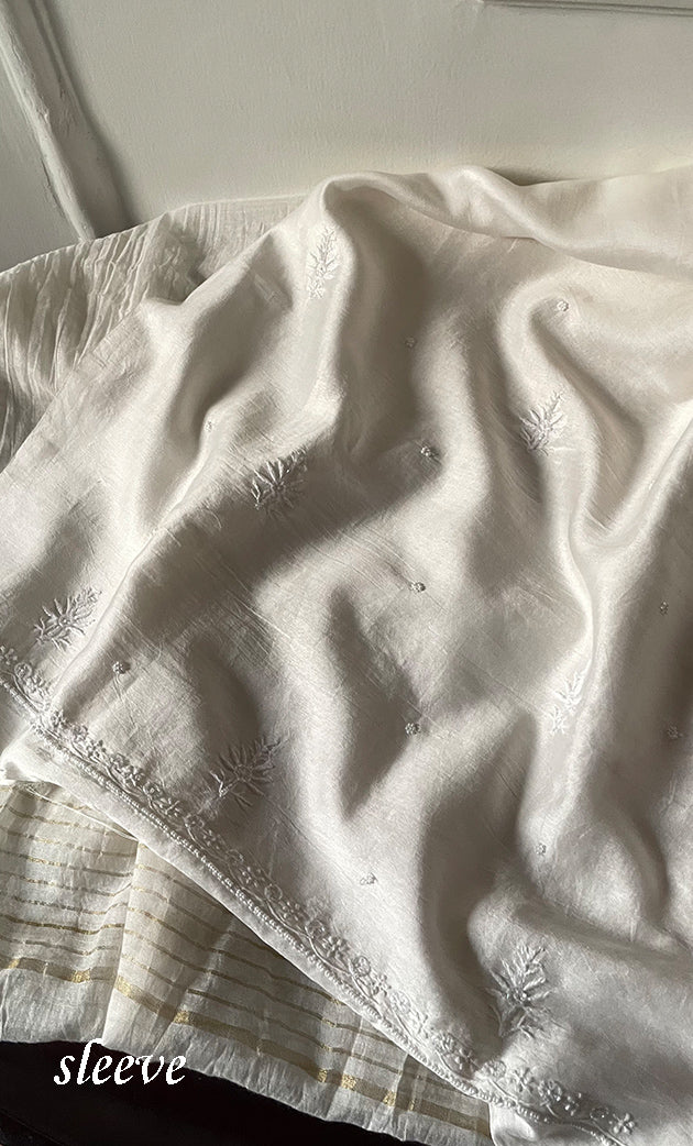 Women's Lakhnavi Handcrafted Chanderi Silk Unstitched Kurta And Dupatta Set - HONC0327486