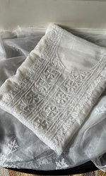 Load image into Gallery viewer, Women&#39;s Lakhnavi Handcrafted Organza Chikankari Unstitched Kurta And Dupatta Set - HONC0249870

