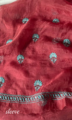 将图像加载到图库查看器中， Gulaab Women's Lakhnavi Handcrafted Pure Organza Chikankari Unstitched Kurta And Dupatta Set- HONC0288593