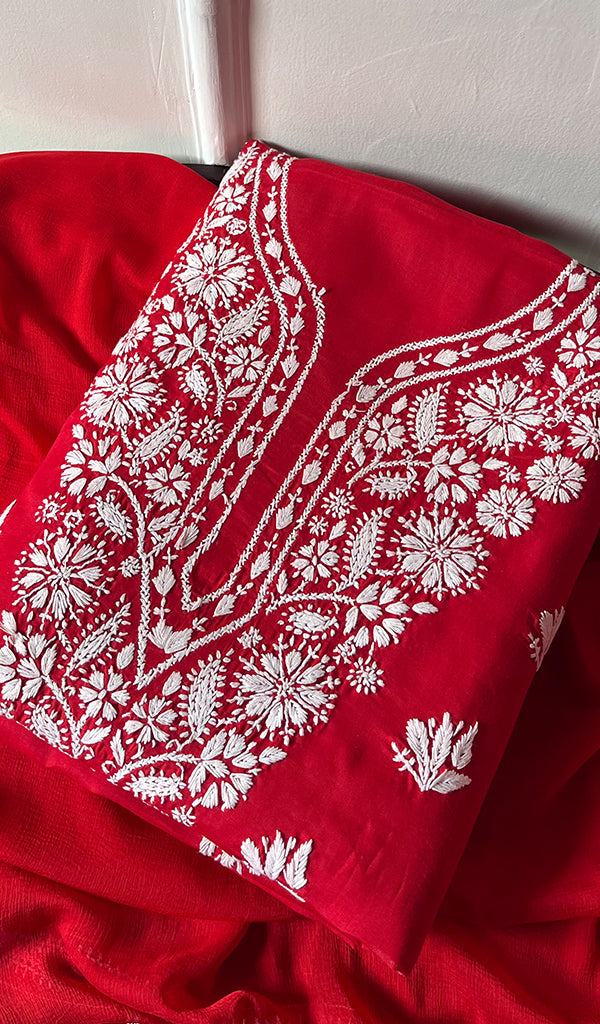 Women's Lakhnavi Handcrafted Cotton Chikankari Suit Material - HONC0232446