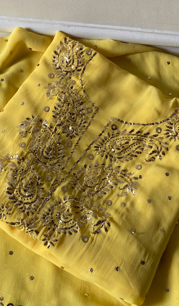 Hunar Women's Lucknowi Handcrafted Viscose Georgette Unstitched Chikankari Suit