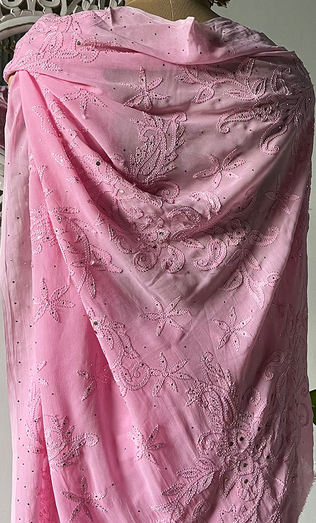 Women's Lakhnavi Handcrafted Viscose Georgette Chikankari Saree - HONC0317903