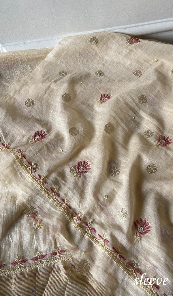 Women's Lakhnavi Handcrafted Chanderi Silk Unstitched Chikankari Full Suit - HONC0352032
