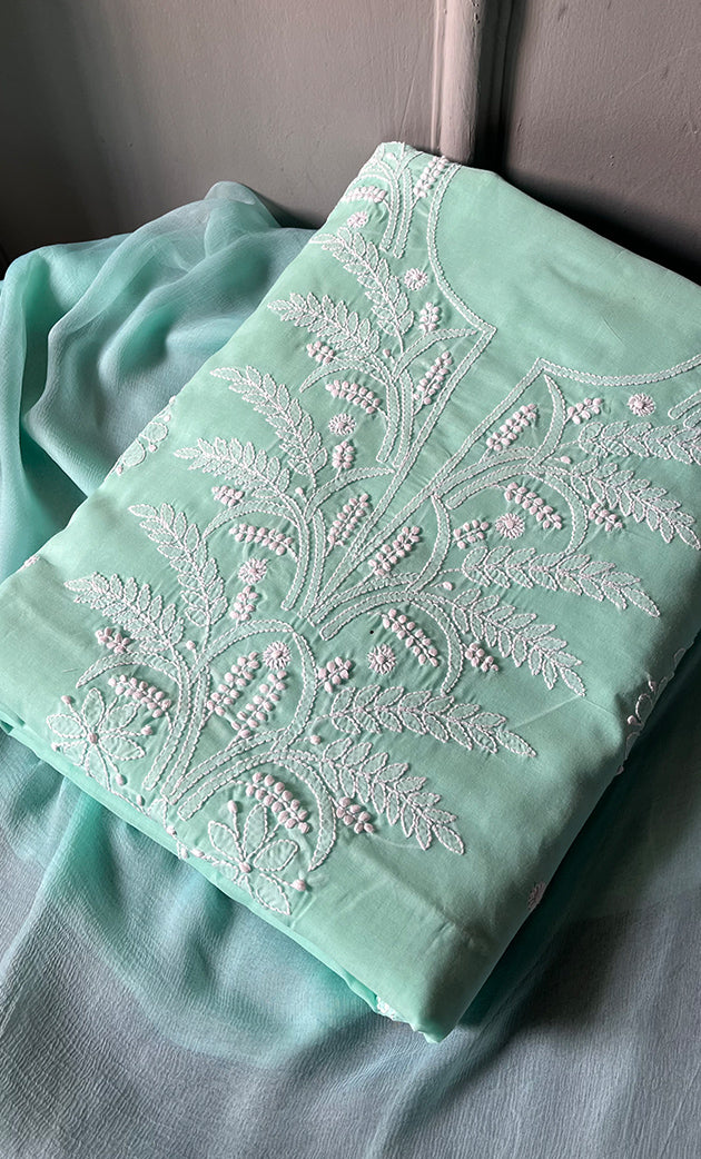 Women's Lakhnavi Handcrafted Unstitched Cotton Chikankari Suit Material - HONC0285011