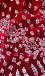 Load image into Gallery viewer, Women&#39;s Lakhnavi Handcrafted Faux-Georgette Chikankari Saree - HONC0188885
