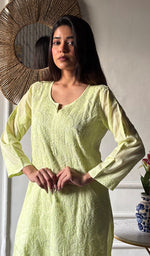Load image into Gallery viewer, Women's Lakhnavi Handcrafted Cotton Chikankari Kurti - HONC0346295