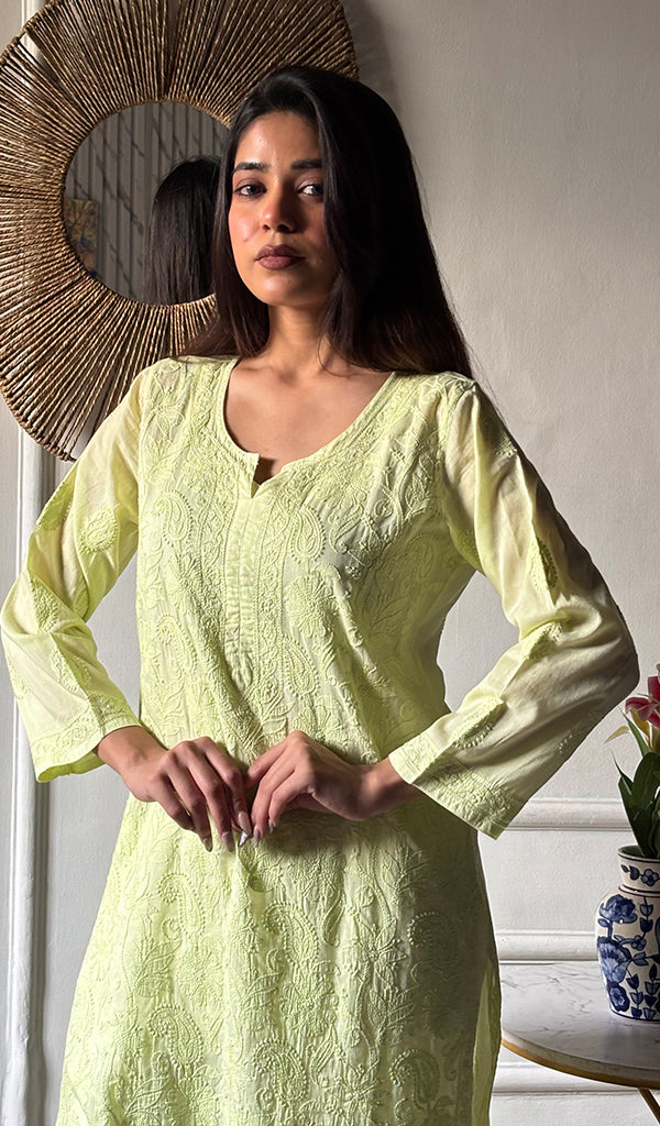 Women's Lakhnavi Handcrafted Cotton Chikankari Kurti - HONC0346295