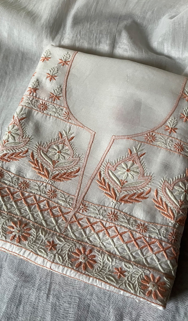 Women's Lakhnavi Handcrafted Mul Chanderi Unstitched Kurta And Dupatta Set - HONC015233