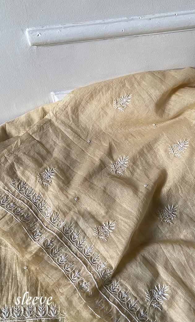 Women's Lakhnavi Handcrafted Mul Chanderi Unstitched Chikankari Full Suit Material - HONC0328321