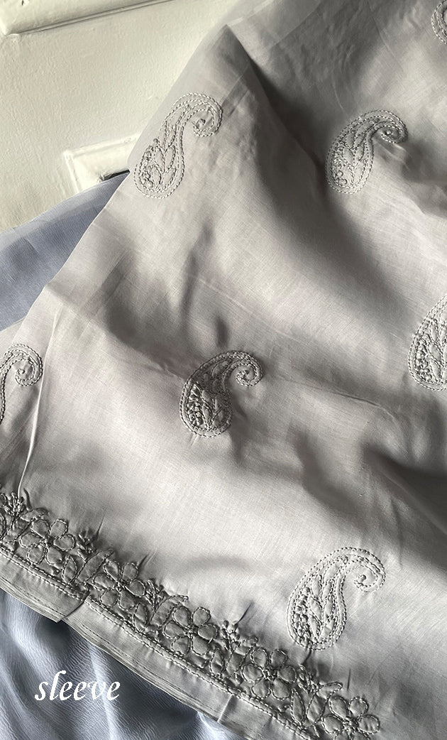 Women's Lakhnavi Handcrafted Unstitched Cotton Chikankari Suit Material - HONC0329386