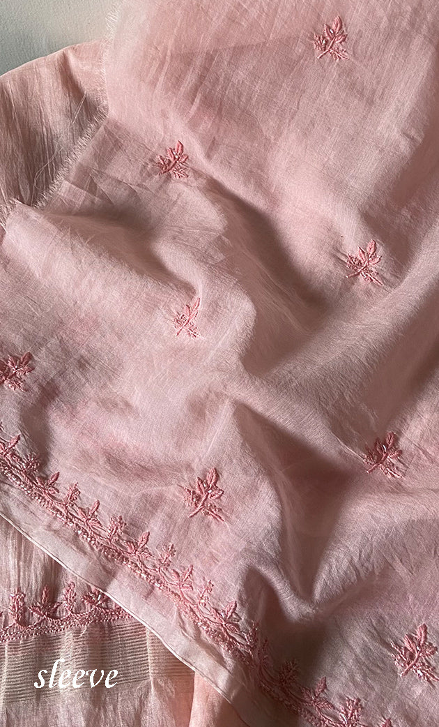 Women's Lakhnavi Handcrafted Mul Chanderi Unstitched Chikankari Full Suit Material - HONC0297193